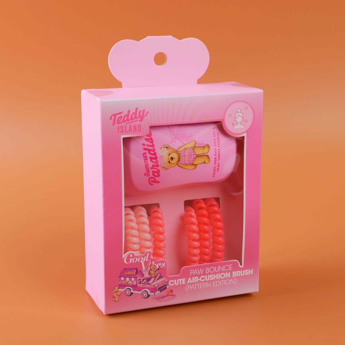 Caja rosada con ventana del set para el cabello Teddy Island