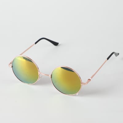 Gafas de sol redondas con marco metálico dorado rosado y lunas espejadas doradas