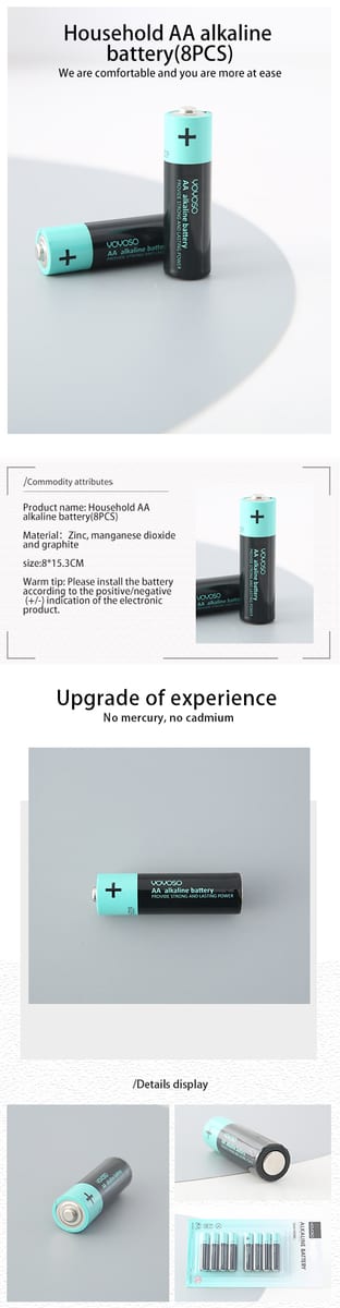 Pilas alcalinas AA con cuerpo negro y extremo superior en color verde menta con símbolo positivo