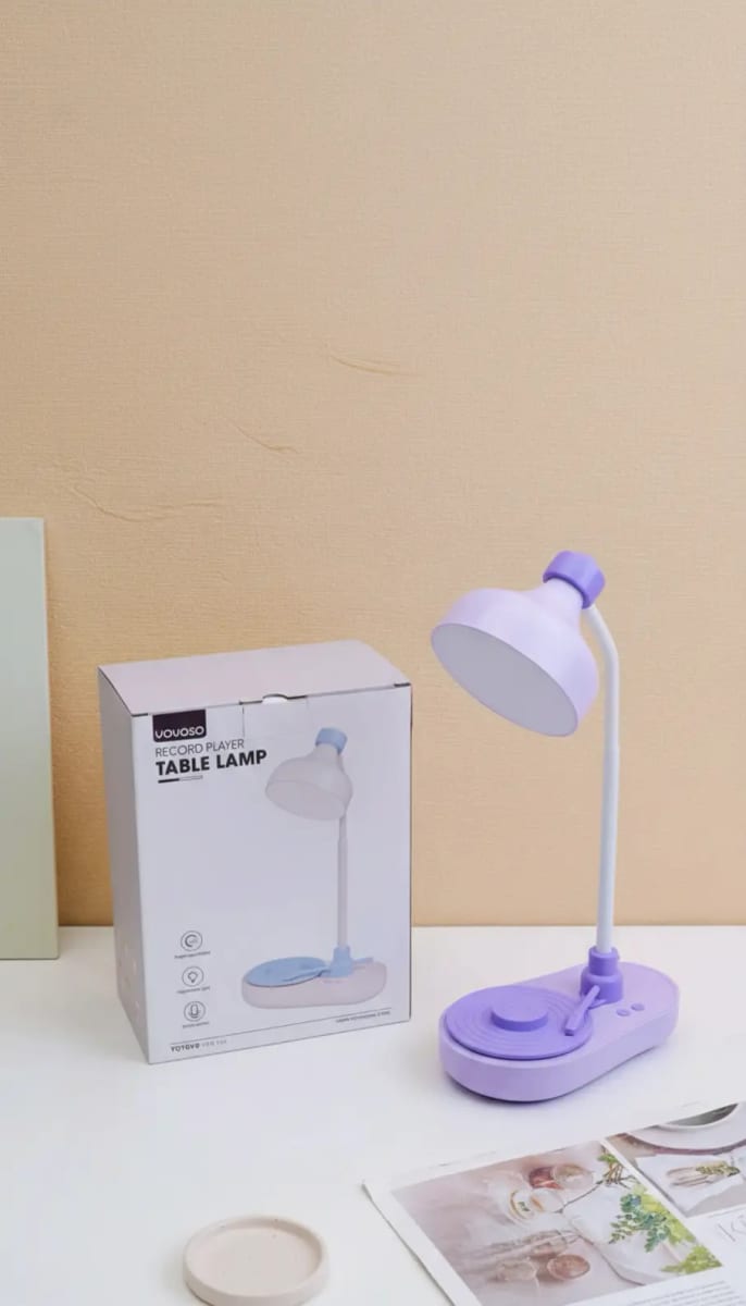 Lámpara de Mesa con Reproductor de Vinilo Recargable Morada YOYOSO