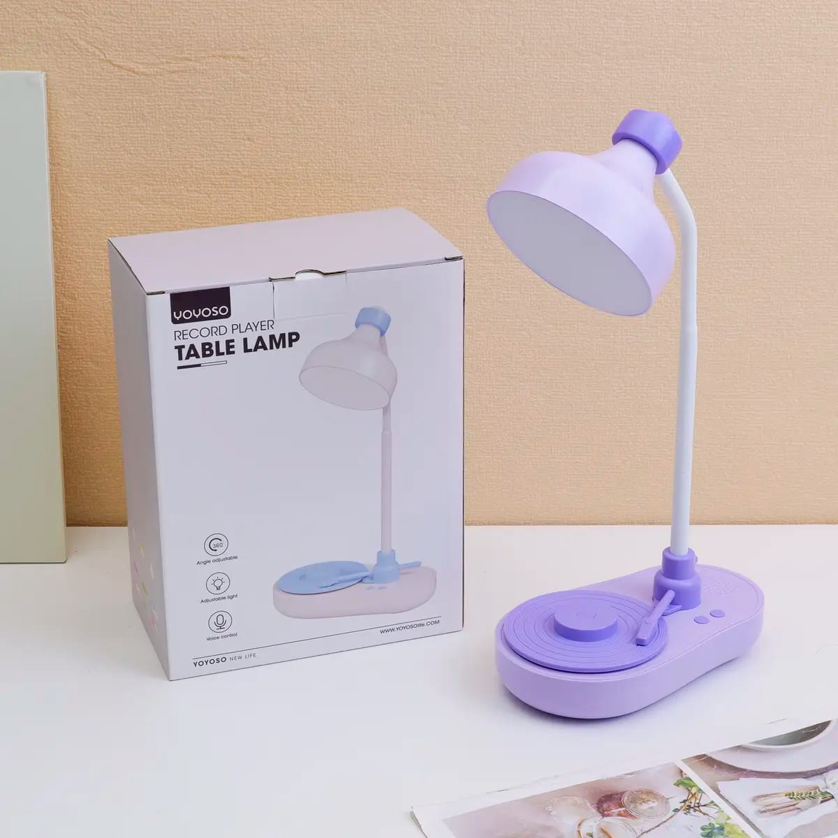 Lámpara de Mesa con Reproductor de Vinilo Recargable Morada YOYOSO
