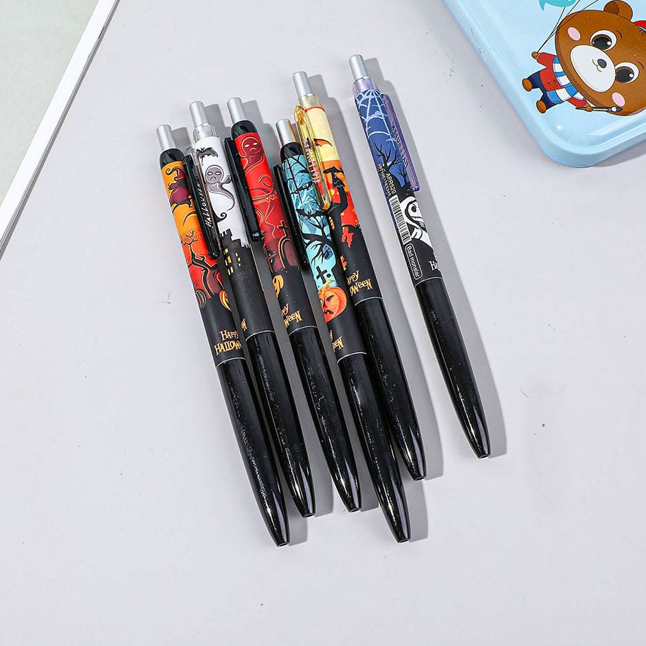Conjunto de seis esferos de gel con ilustraciones oscuras de Halloween