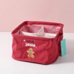 Caja Cuadrada de Almacenamiento de la Serie Navidad con Diseño de Cuadrícula - Roja