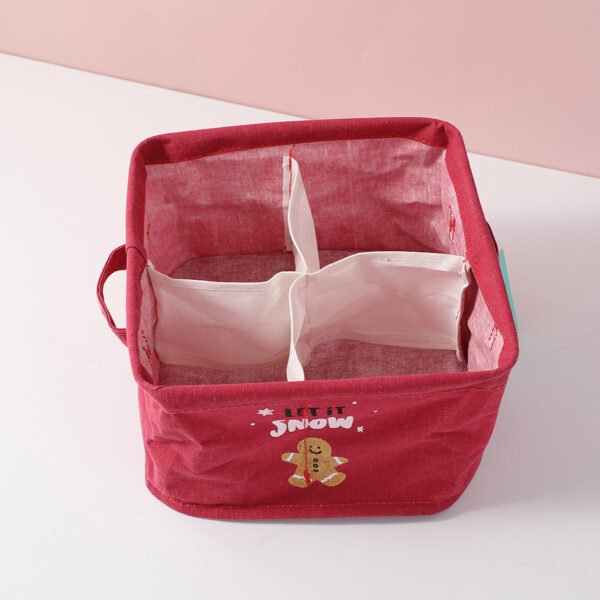 Caja Cuadrada de Almacenamiento de la Serie Navidad con Diseño de Cuadrícula - Roja - Imagen 2