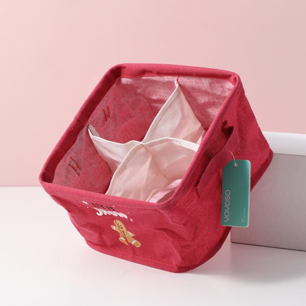 Caja Cuadrada de Almacenamiento de la Serie Navidad con Diseño de Cuadrícula - Roja - Imagen 4