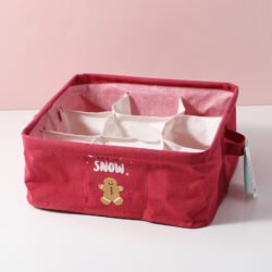 Caja Cuadrada de Almacenamiento de la Serie Navidad - Diseño de Cuadrícula Roja