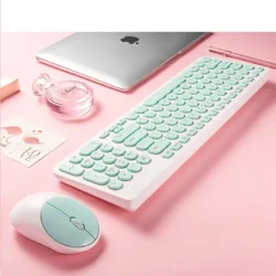 Combo Teclado y Ratón Inalámbricos para Oficina - Blanco y Verde