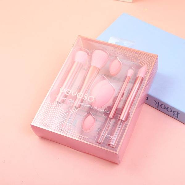 brochas-mujer-belleza Set de Brochas de Maquillaje Rosa y Dorado de 7 Piezas - Imagen 1