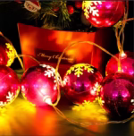 Guirnalda de Luces Navideñas Bola Copo de Nieve Rosa 2M - Imagen 3