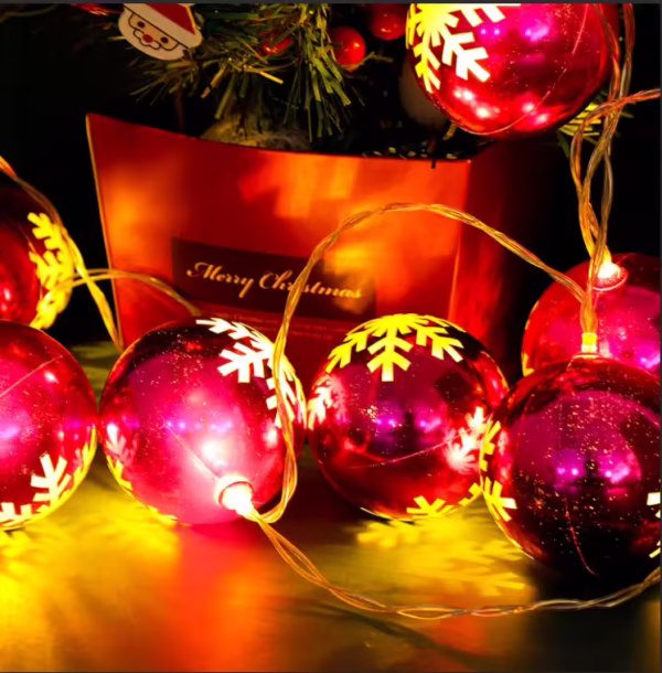 Guirnalda de Luces Navideñas Bola Copo de Nieve Rosa 2M - Imagen 3