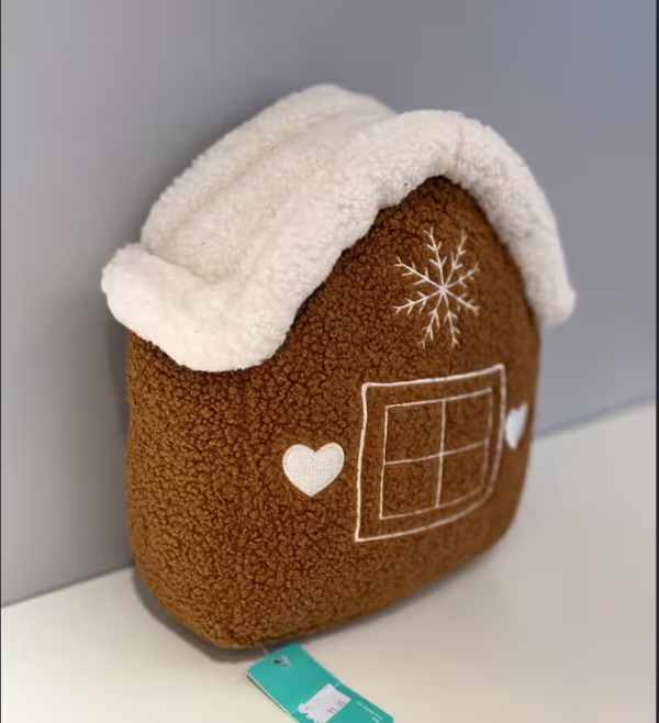 Almohada Decorativa Navideña Casa de Jengibre Marrón - Imagen 3