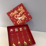 Set Decorativo de Cuchara y Tenedor Navideños de Resina