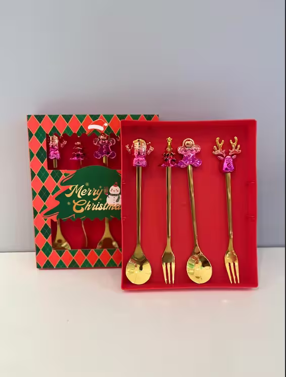 navidad-ecuador-cubiertos Set de Cucharas y Tenedores Navideños de Colores (4 Piezas) - Imagen 1