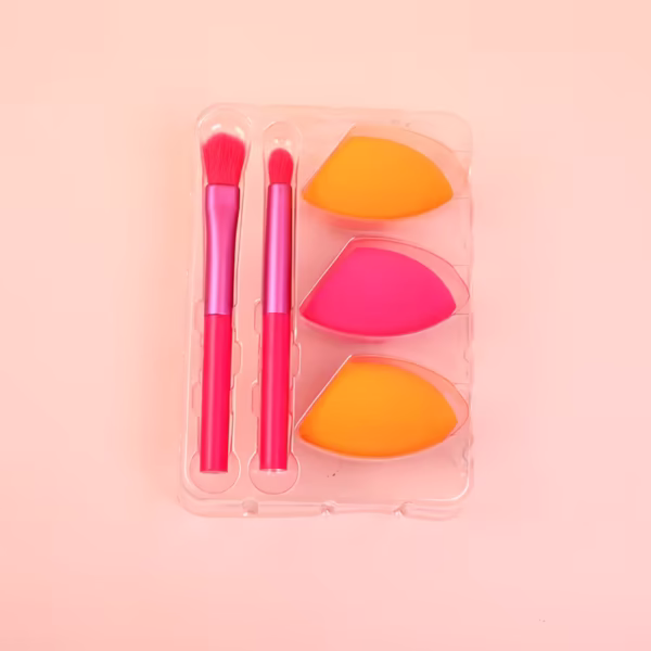 set de brochas maquillaje Set de Brochas de Maquillaje + Esponja Puff 5 Piezas - Imagen 2