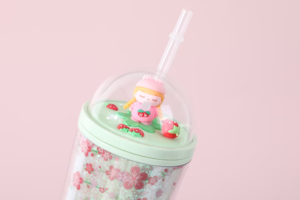 Vaso doble capa para bebidas frías 400ml – Diseño Micropaisaje Bubble Girl – Verde - Imagen 2