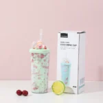 Vaso doble capa para bebidas frías 400ml – Diseño Micropaisaje Bubble Girl – Verde