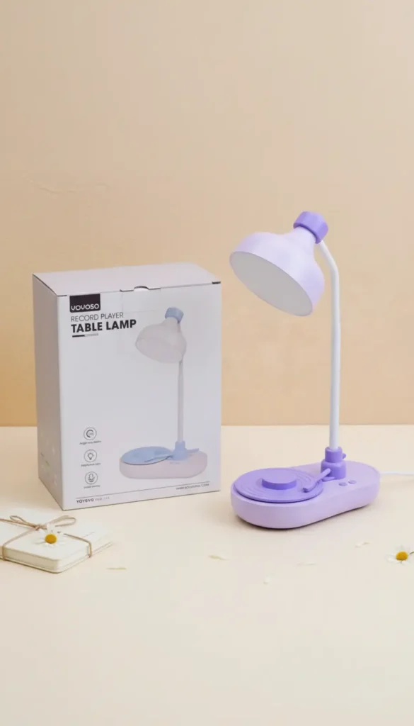 Lámpara de Mesa con Reproductor de Vinilo Recargable Morada YOYOSO
