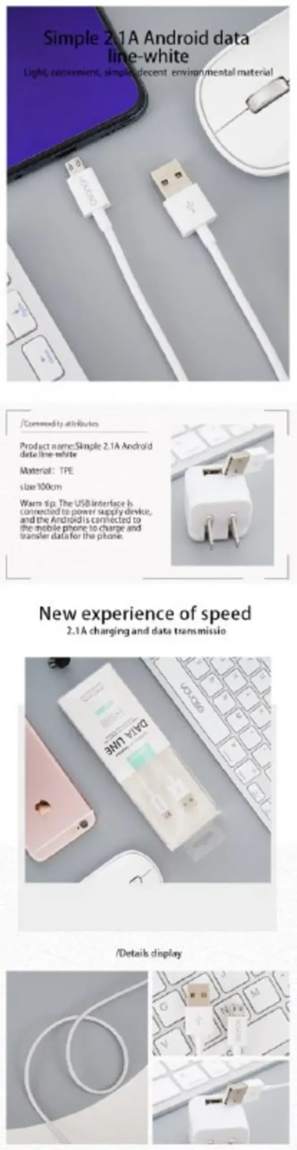 Cable de Datos Android 2.1A Blanco YOYOSO